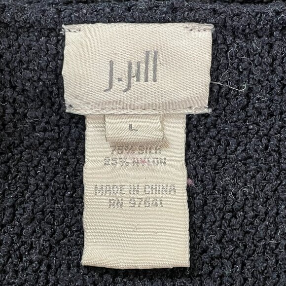 J. Jill Silk Blend Black Crochet Trim Knit Sweater Boho Chic Pullover Size L - Picture 6 of 10